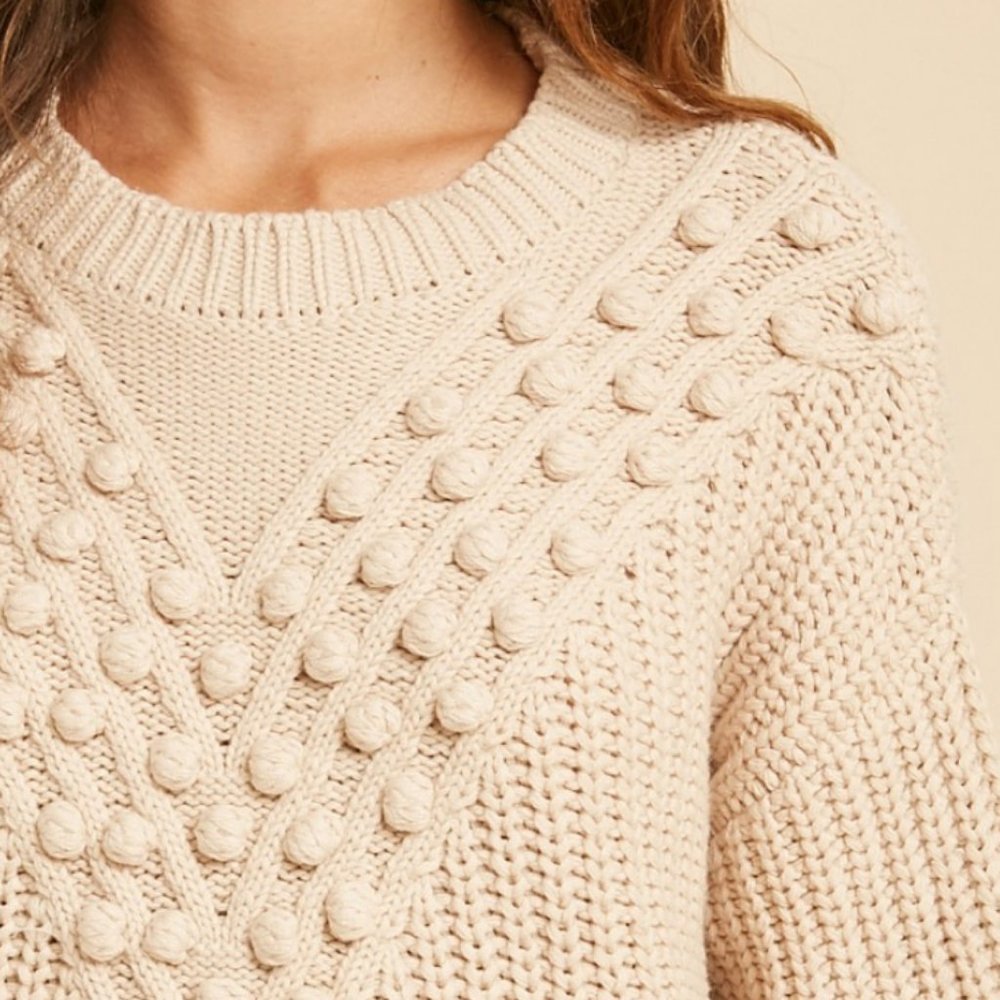 NEW Cotton Blend Chevron Pom Pom Knit SOFT Sweater - Picture 5 of 10